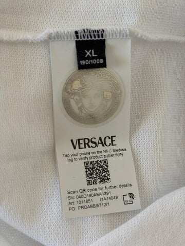 Versace Embroidered White Piquet Cotton Polo Shirt XL 1011851 NWT