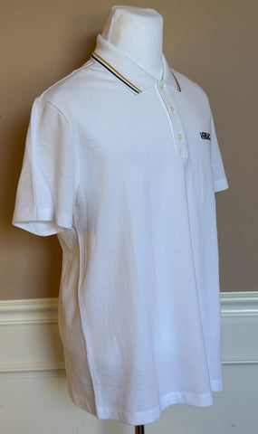 Versace Embroidered White Piquet Cotton Polo Shirt XL 1011851 NWT