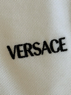 Versace Embroidered White Piquet Cotton Polo Shirt XL 1011851 NWT