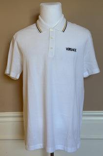 Versace Embroidered White Piquet Cotton Polo Shirt 2XL 1011851 NWT