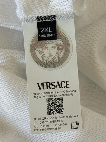 Versace Embroidered White Piquet Cotton Polo Shirt 2XL 1011851 NWT