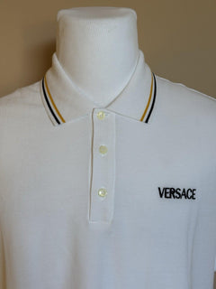 Versace Embroidered White Piquet Cotton Polo Shirt 2XL 1011851 NWT