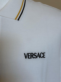 Versace Embroidered White Piquet Cotton Polo Shirt 2XL 1011851 NWT