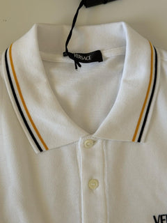 Versace Embroidered White Piquet Cotton Polo Shirt 2XL 1011851 NWT
