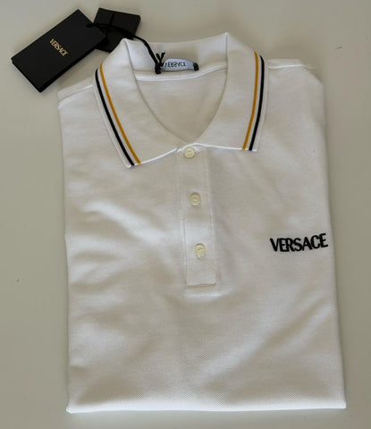 Versace Embroidered White Piquet Cotton Polo Shirt 2XL 1011851 NWT