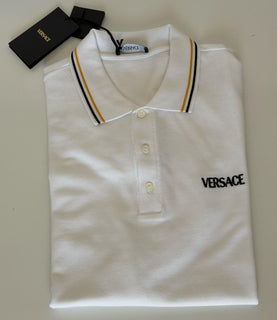 Versace Embroidered White Piquet Cotton Polo Shirt 3XL 1011851 NWT