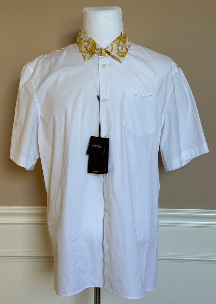 Versace Graphic Print Short Sleeve Shirt White&Gold 58 Euro (XL-2XL) 1019157 NWT