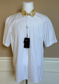 Versace Graphic Print Short Sleeve Shirt White&Gold 58 Euro (XL-2XL) 1019157 NWT