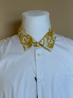 Versace Graphic Print Short Sleeve Shirt White&Gold 58 Euro (XL-2XL) 1019157 NWT