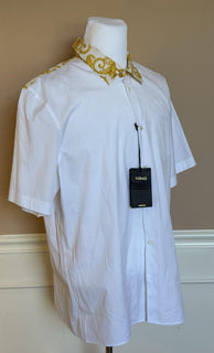 Versace Graphic Print Short Sleeve Shirt White&Gold 58 Euro (XL-2XL) 1019157 NWT
