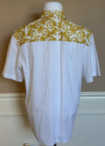 Versace Graphic Print Short Sleeve Shirt White&Gold 58 Euro (XL-2XL) 1019157 NWT