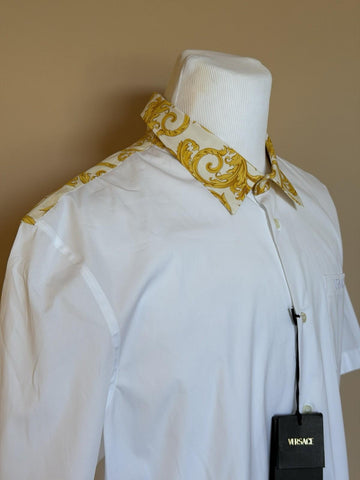 Versace Graphic Print Short Sleeve Shirt White&Gold 58 Euro (XL-2XL) 1019157 NWT
