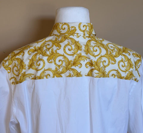 Versace Graphic Print Short Sleeve Shirt White&Gold 58 Euro (XL-2XL) 1019157 NWT