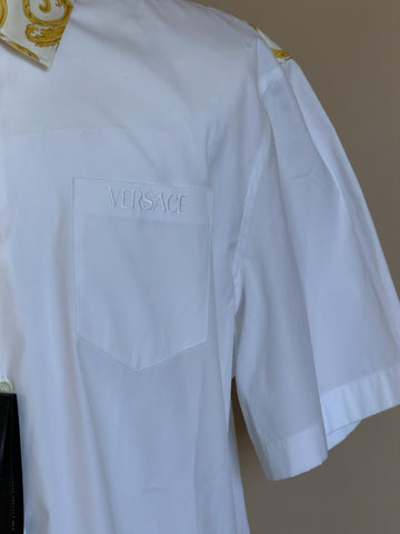 Versace Graphic Print Short Sleeve Shirt White&Gold 58 Euro (XL-2XL) 1019157 NWT