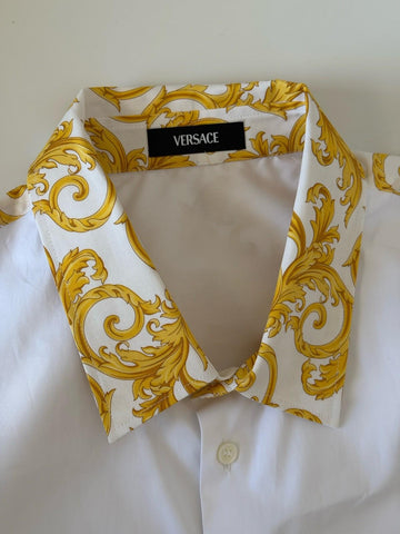 Versace Graphic Print Short Sleeve Shirt White&Gold 58 Euro (XL-2XL) 1019157 NWT