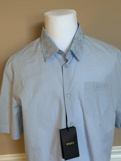 Versace Graphic Print Short Sleeve Shirt Blue 58 Euro (3XL-4XL) 1019157 NWT