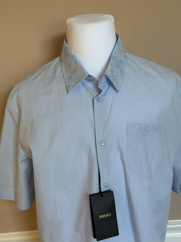 Versace Graphic Print Short Sleeve Shirt Blue 58 Euro (3XL-4XL) 1019157 NWT