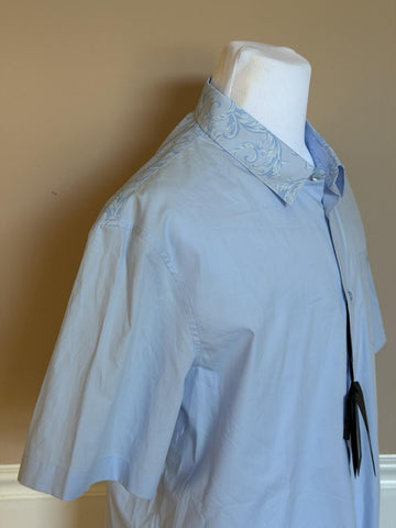 Versace Graphic Print Short Sleeve Shirt Blue 58 Euro (3XL-4XL) 1019157 NWT