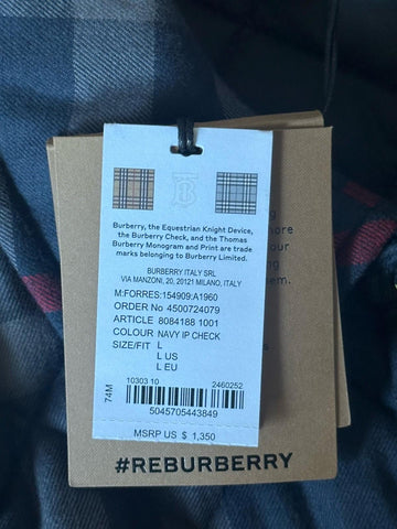 Burberry Forres Men’s Navy IP Check Cotton Jacket 8084188 L (Fits XL) NWT $1350