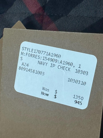 Burberry Forres Men’s Navy IP Check Cotton Jacket 8084188 S (Fits M) NWT $1350