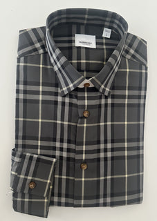 Burberry Men’s Seal Grey IP Check Dress Shirt Large 8092897 NWT $650