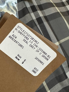 Burberry Men’s Seal Grey IP Check Dress Shirt Large 8092897 NWT $650