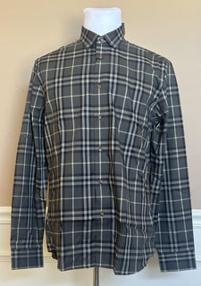 Burberry Men’s Seal Grey IP Check Dress Shirt Large 8092897 NWT $650