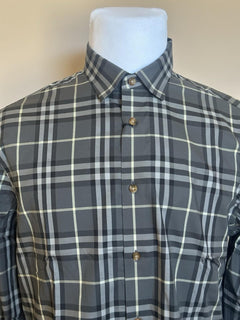 Burberry Men’s Seal Grey IP Check Dress Shirt Large 8092897 NWT $650