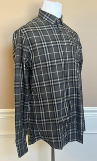 Burberry Men’s Seal Grey IP Check Dress Shirt Large 8092897 NWT $650