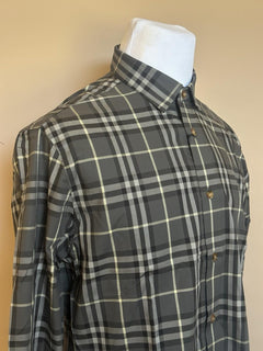 Burberry Men’s Seal Grey IP Check Dress Shirt Large 8092897 NWT $650