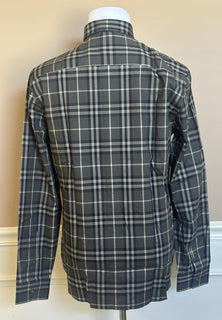 Burberry Men’s Seal Grey IP Check Dress Shirt Large 8092897 NWT $650