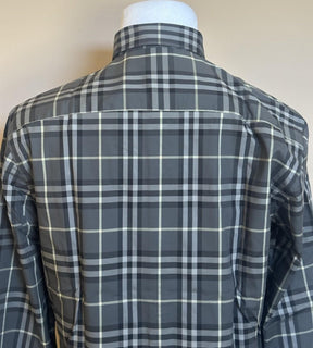 Burberry Men’s Seal Grey IP Check Dress Shirt Large 8092897 NWT $650