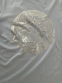 Versace Women's Silver Medusa Light Blue Jersey T-Shirt 4 (38 Euro) 1016967 NWT