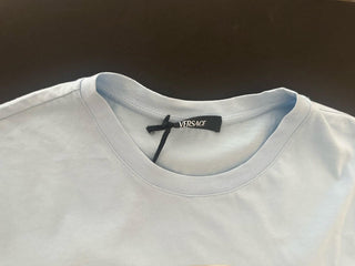 Versace Women's Silver Medusa Light Blue Jersey T-Shirt 4 (38 Euro) 1016967 NWT