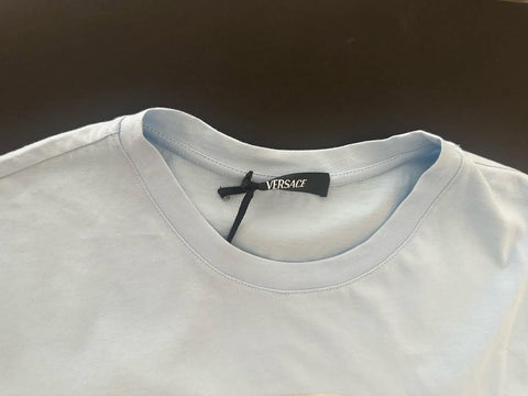 Versace Women's Silver Medusa Light Blue Jersey T-Shirt 4 (38 Euro) 1016967 NWT