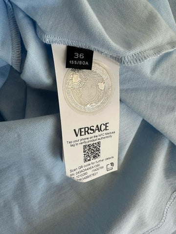 Versace Women's White Print Pastel Blue Jersey T-Shirt 2 (36 Euro) 1010260 NWT