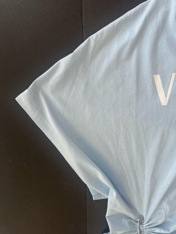 Versace Women's White Print Pastel Blue Jersey T-Shirt 2 (36 Euro) 1010260 NWT