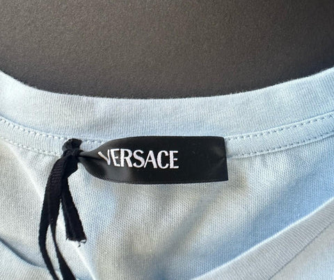 Versace Women's White Print Pastel Blue Jersey T-Shirt 2 (36 Euro) 1010260 NWT