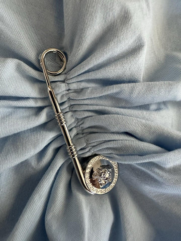 Versace Women's White Print Pastel Blue Jersey T-Shirt 2 (36 Euro) 1010260 NWT