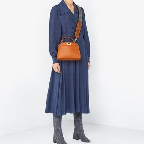 FENDI Signature Leather/Fabric Adjustable Strap Brown/Black/White Italy NWT $990