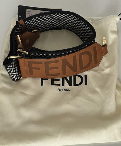 FENDI Signature Leather/Fabric Adjustable Strap Brown/Black/White Italy NWT $990