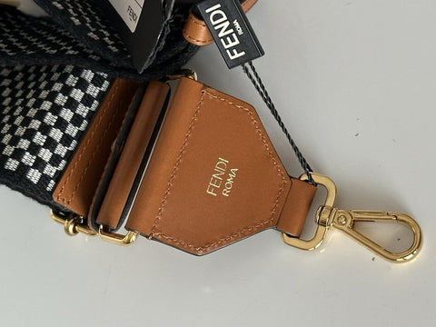 FENDI Signature Leather/Fabric Adjustable Strap Brown/Black/White Italy NWT $990