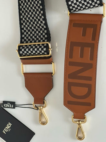 FENDI Signature Leather/Fabric Adjustable Strap Brown/Black/White Italy NWT $990