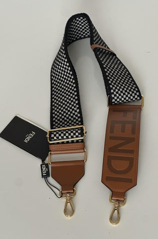 FENDI Signature Leather/Fabric Adjustable Strap Brown/Black/White Italy NWT $990