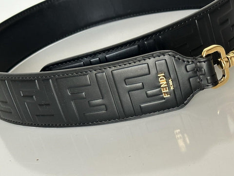 FENDI FF Logo Leather Strap Black Made in Italy NWT $790