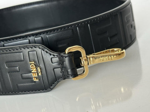 FENDI FF Logo Leather Strap Black Made in Italy NWT $790