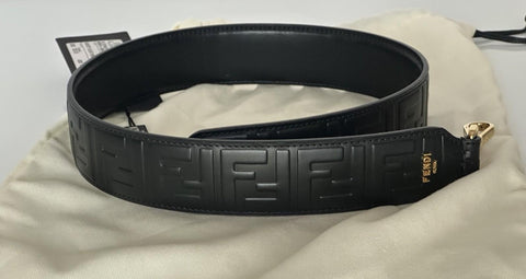 FENDI FF Logo Leather Strap Black Made in Italy NWT $790