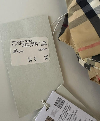 Burberry Waterloo Archive Beige Check Walking Umbrella 80777071 NWT $690