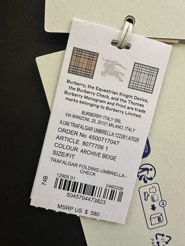 Burberry Trafalgar Folding Archive Beige Check Umbrella 80777091 NWT $580