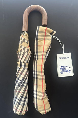Burberry Trafalgar Folding Archive Beige Check Umbrella 80777091 NWT $580